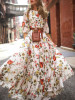 Round Neck Half Sleeves Bohemia Maxi Dress