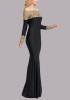 New Black Patchwork Lace Draped Off Shoulder Bridesmaid Mermaid Prom Evening Party Maxi Dress