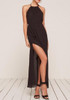 Black Draped Halter Neck Cross Back Slit Side Party Maxi Dress