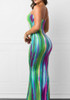 Green Colorful Bandeau Off Shoulder Backless Tie Dye Homecoming Party Maxi Dress