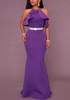 Purple Ruffle Zipper Spaghetti Strap Mermaid Backless Round Neck Banquet Party Maxi Dress