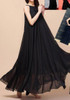 Black Plain Belt Round Neck Bohemian Chiffon Maxi Dress