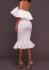 White Plain Ruffle Boat Neck Elbow Sleeve Maxi Dress