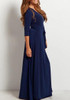 Navy Blue Draped Sashes V-neck 3/4 Sleeve Elegant Prom Evening Party Maxi Dress