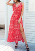 Red Ruffle Side Slit Spaghetti Strap Backless Flowy Bohemian Las Vegas Maxi Dress
