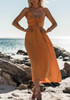Yellow Cut Out Draped Knot Spaghetti Strap Flowy Bohemian Party Maxi Dress