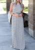 Black-White Striped Round Neck Sleeveless Casual Maxi Dress
