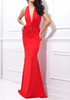 Red Plain Zipper Plunging Neckline Fashion Maxi Dress