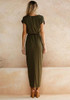 Deep Green Sashes Irregular Round Neck Fashion Maxi Dress
