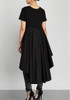 Black Draped Irregular Swallowtail High-Low Round Neck Short Sleeve Maxi Dress