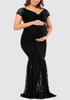 Black Lace Pleated Mermaid V-neck Maternity Elegant For Babyshower Party Maxi Dress
