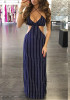 Blue Striped Cut Out V-neck Fashion Maxi Dress