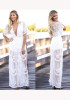 White Patchwork Cut Out Lace Plunging Neckline Fashion Maxi Dress