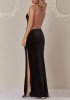 Black Patchwork Grenadine Zipper Sheer Backless Side Slit Formal Party Elegant Maxi Dress