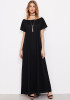 Black Patchwork Bow Irregular Backless Round Neck Short Sleeve Maxi Dress
