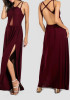 Red Patchwork Irregular Grenadine Backless Sleeveless Maxi Dress