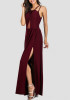 Red Patchwork Irregular Grenadine Backless Sleeveless Maxi Dress