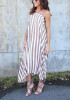 White Striped Condole Belt Irregular Fashion Maxi Dress