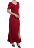 Red Draped Side Slit Round Neck Short Sleeve Maxi Dress