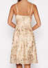 Golden Patchwork Hollow-out Lace Condole Belt Zipper Embroidery Midi Dress Golden Patchwork Hollow-out Lace Condole Belt Zipper Embroidery Midi Dress