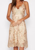 Golden Patchwork Hollow-out Lace Condole Belt Zipper Embroidery Midi Dress Golden Patchwork Hollow-out Lace Condole Belt Zipper Embroidery Midi Dress