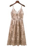 Golden Patchwork Hollow-out Lace Condole Belt Zipper Embroidery Midi Dress Golden Patchwork Hollow-out Lace Condole Belt Zipper Embroidery Midi Dress
