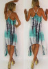 White Green Irregular Draped Tie Dye Spaghetti Strap Flowy Beach Boho Maxi Dress