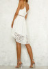 White Lace Spaghetti Strap Drawstring Lace-Up Deep V-neck Sweet Homecoming Party Midi Dress White Lace Spaghetti Strap Drawstring Lace-Up Deep V-neck Sweet Homecoming Party Midi Dress