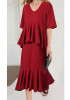 Red Ruffle Round Neck Short Sleeve Fashion Maxi Dress