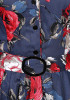 Dark Blue Flowers Belt Single Breasted Draped Turndown Collar Maxi Dress