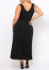 Black Condole Belt Side Slit Plus Size Prom Evening Party Clubwear Maxi Dress