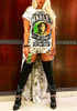 White Bob Marley Print Swallowtail High-Low Rock And Roll Tee Mini Dress