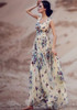 Beige Butterfly Print Sleeveless Bohemian Chiffon Maxi Dress