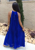 Royal Blue Pleated Tie Back Sleeveless Halter Neck A-line Bohemian Maxi Dress