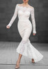 White Off Shoulder Mermaid Bridesmaid Wedding Gowns Prom Evening Party Lace Maxi Dress