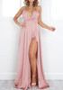 Pink Plain Condole Belt Side Slit Maxi Dress