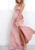 Pink Plain Condole Belt Side Slit Maxi Dress