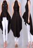 Black Buttons Ruffle Swallowtail Peplum High-low Band Collar Party Maxi Dress