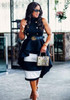 Black Buttons Ruffle Swallowtail Peplum High-low Band Collar Party Maxi Dress