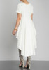 White Draped Irregular Swallowtail High-Low Round Neck Short Sleeve Maxi Dress