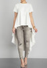 White Draped Irregular Swallowtail High-Low Round Neck Short Sleeve Maxi Dress