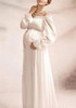 White Ruffle Draped Boat Neck Off Shoulder Maternity Flare Sleeve Elegant Maxi Dress