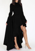 Black Ruffle Irregular Swallowtail High-Low Band Collar Party Maxi Dress