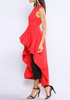 Red Irregular Ruffle Swallowtail Zipper Peplum High-low Banquet Party Maxi Dress