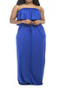 Sapphire Blue Bandeau Drawstring Ruffle Off Shoulder Plus Size Bohemian Maxi Dress