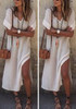 White Draped Slit Side V-neck Elbow Sleeve Casual Maxi Dress