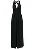 Black Patchwork Cross Back Plunging Neckline Maxi Dress Black Patchwork Cross Back Plunging Neckline Maxi Dress