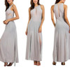 Casual Grey Patchwork Grenadine See-through Round Neck Sleeveless Maxi Dress