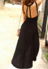 Black-White Patchwork Irregular Swallowtail Cut Out Backless High-low Sleeveless Elegant Maxi Dress
