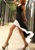 Black-White Patchwork Irregular Swallowtail Cut Out Backless High-low Sleeveless Elegant Maxi Dress